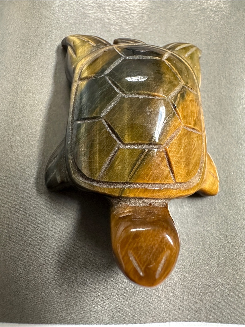 Tiger Eye Stone Turtle Figurine in Brown and Gold